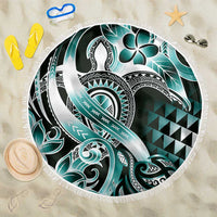 Aloha Turquoise Tribal Honu Tattoo Beach Blanket LT9 One Size 150cm Turquoise - Polynesian Pride