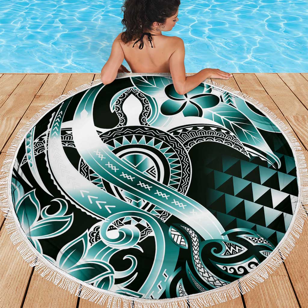 Aloha Turquoise Tribal Honu Tattoo Beach Blanket LT9 - Polynesian Pride
