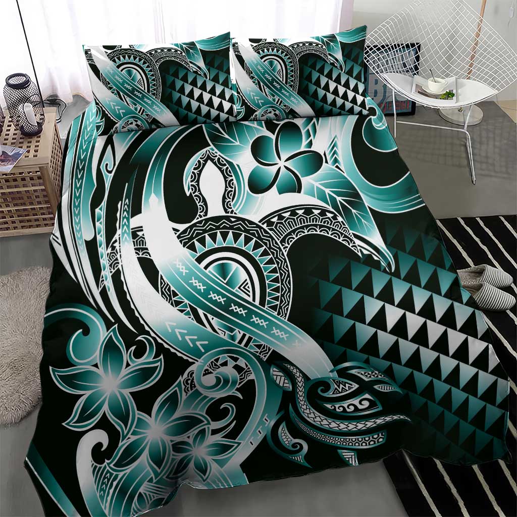 Aloha Turquoise Tribal Honu Tattoo Bedding Set LT9 - Polynesian Pride