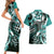 Aloha Turquoise Tribal Honu Tattoo Couples Matching Short Sleeve Bodycon Dress and Hawaiian Shirt