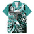 Aloha Turquoise Tribal Honu Tattoo Family Matching Off The Shoulder Long Sleeve Dress and Hawaiian Shirt