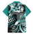 Aloha Turquoise Tribal Honu Tattoo Family Matching Off The Shoulder Long Sleeve Dress and Hawaiian Shirt