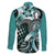 Aloha Turquoise Tribal Honu Tattoo Family Matching Off The Shoulder Long Sleeve Dress and Hawaiian Shirt