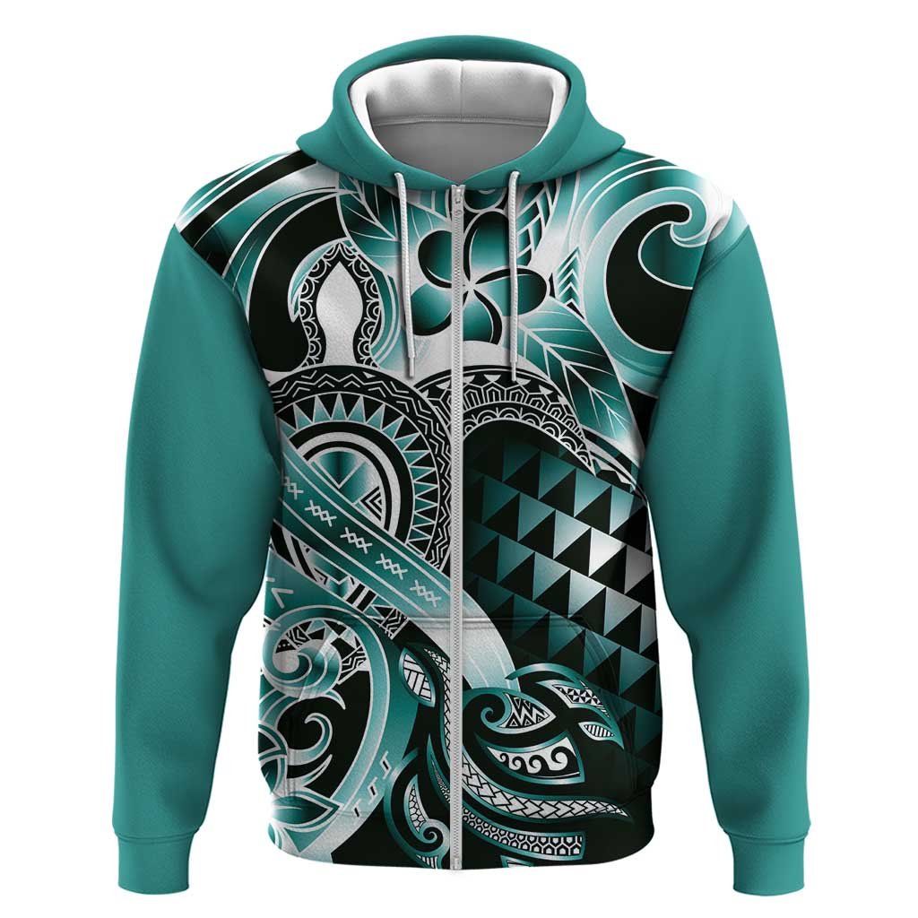 Aloha Turquoise Tribal Honu Tattoo Hoodie LT9 Zip Hoodie Turquoise - Polynesian Pride