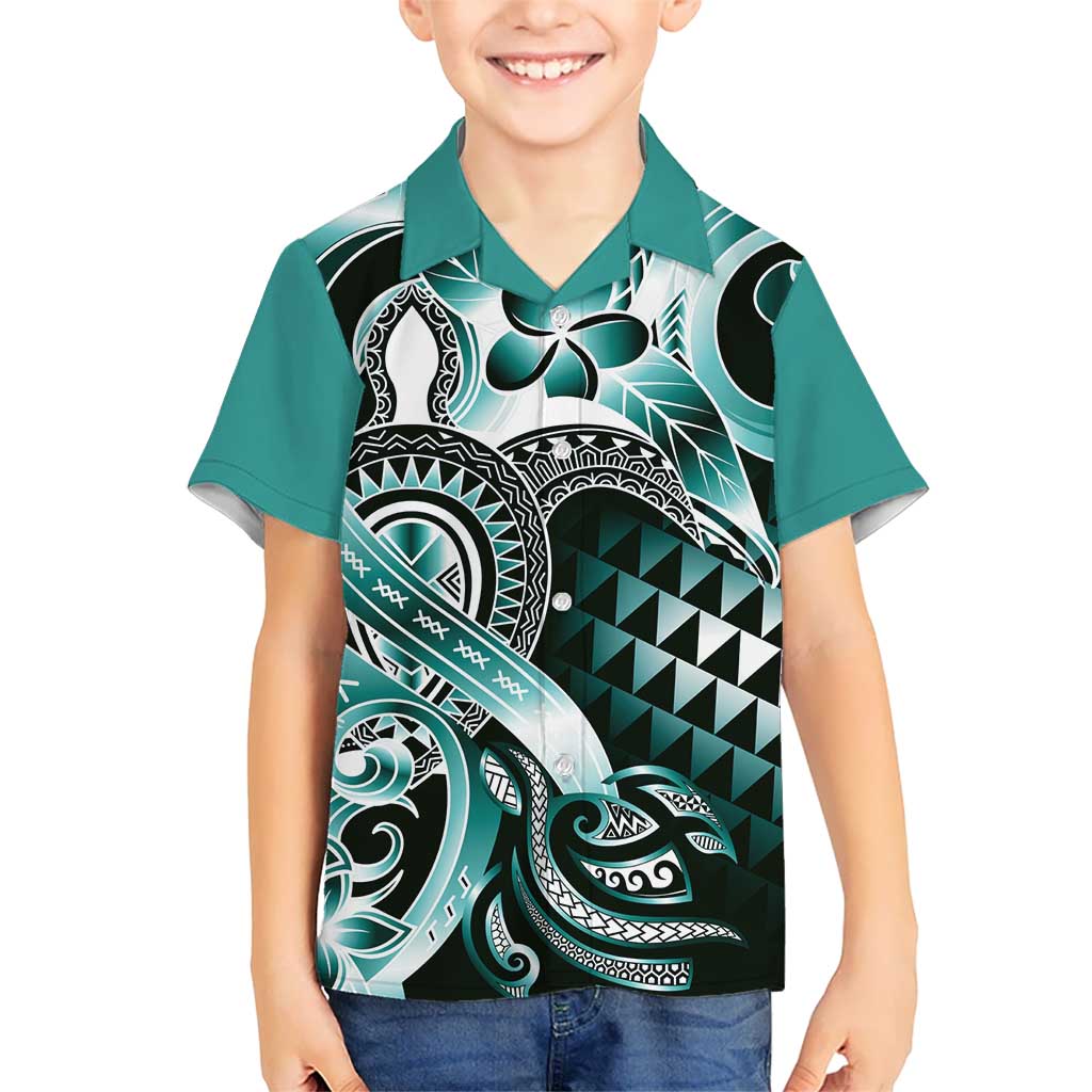 Aloha Turquoise Tribal Honu Tattoo Kid Hawaiian Shirt LT9 Kid Turquoise - Polynesian Pride