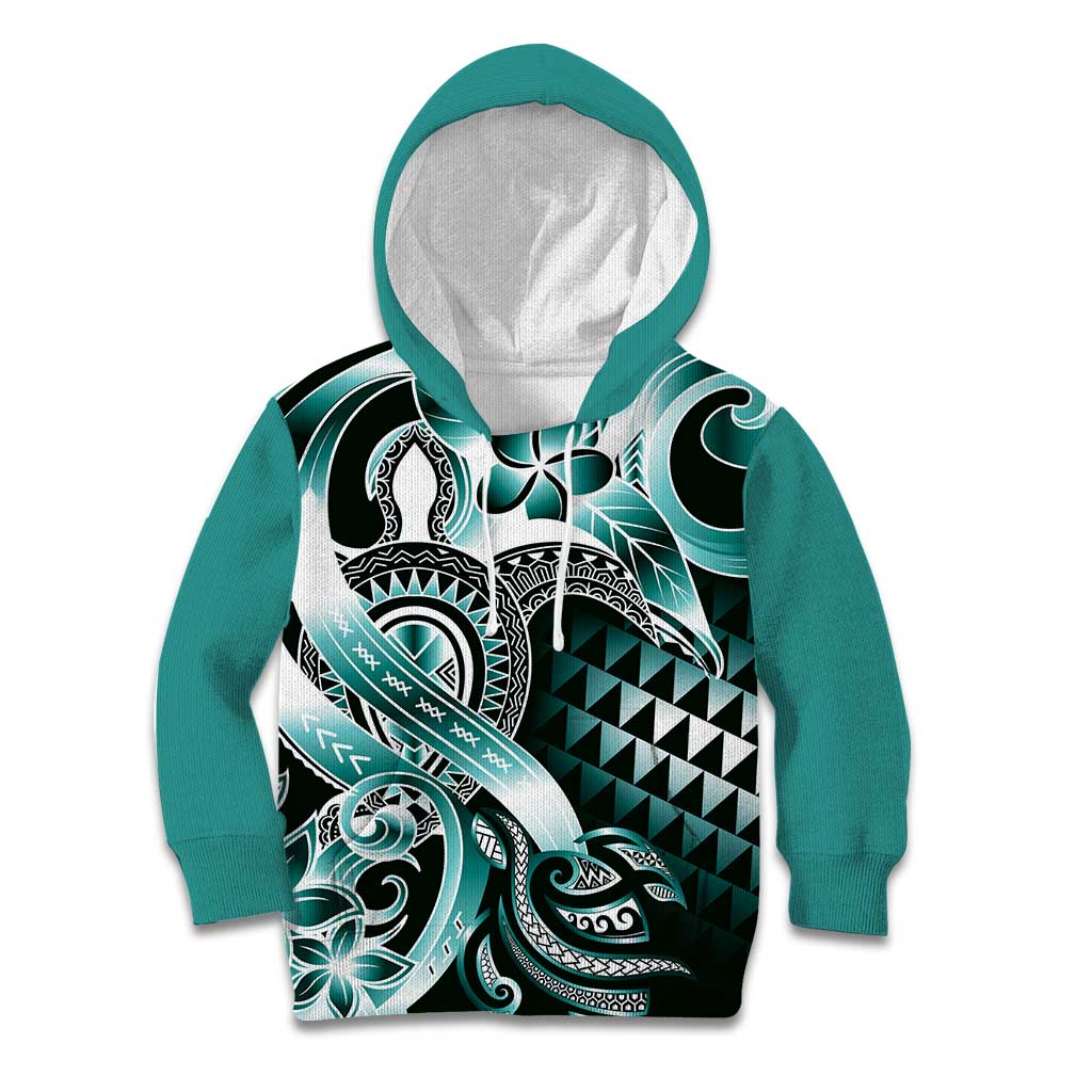 Aloha Turquoise Tribal Honu Tattoo Kid Hoodie LT9 Hoodie Turquoise - Polynesian Pride
