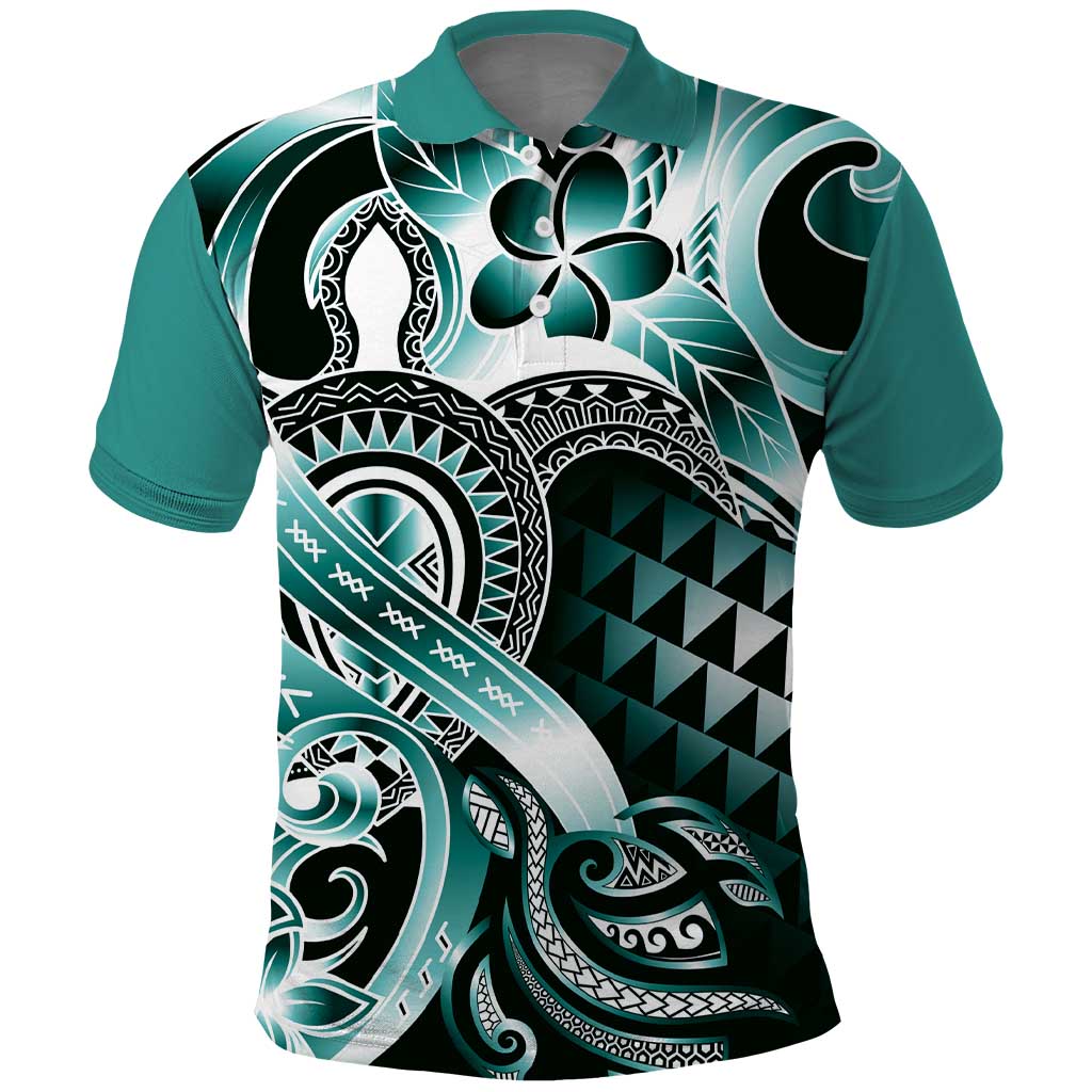 Aloha Turquoise Tribal Honu Tattoo Polo Shirt LT9 Turquoise - Polynesian Pride