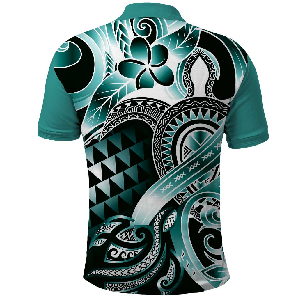 Aloha Turquoise Tribal Honu Tattoo Polo Shirt LT9 - Polynesian Pride