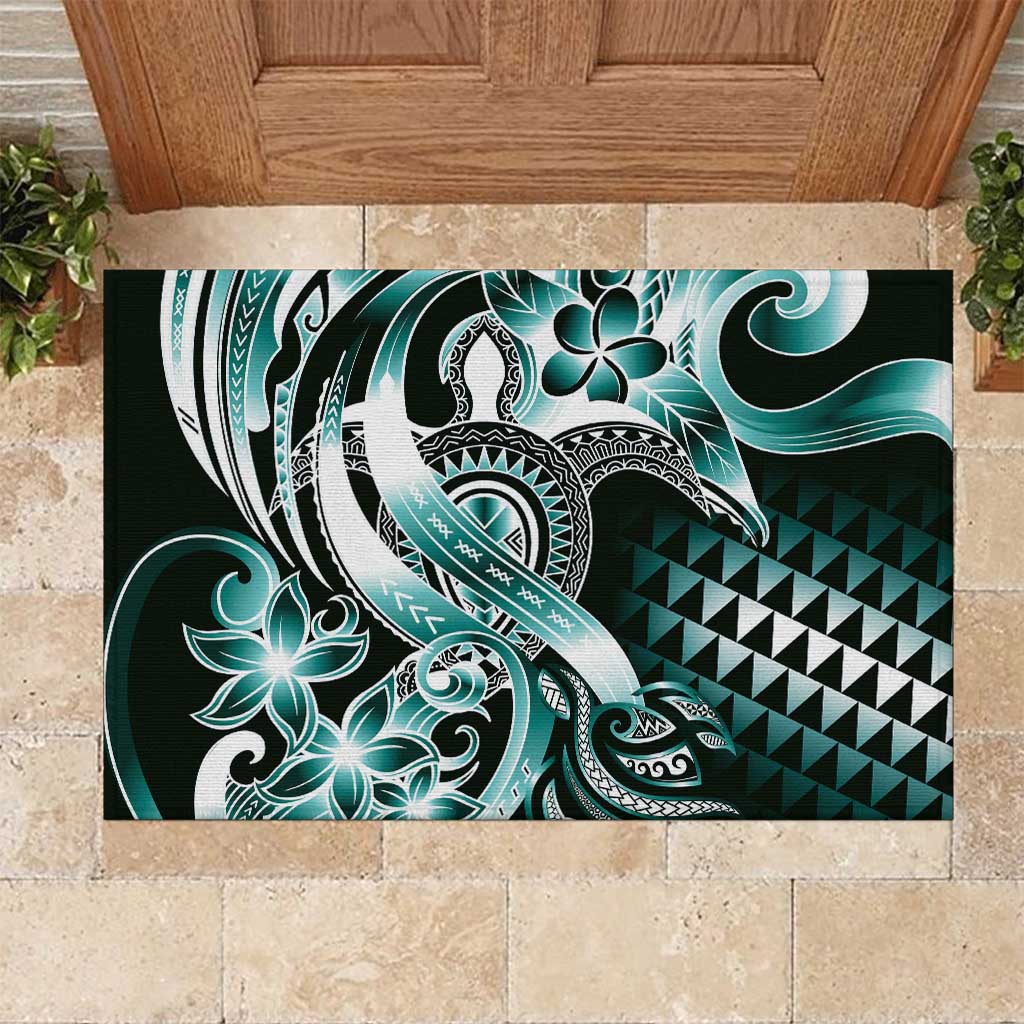 Aloha Turquoise Tribal Honu Tattoo Rubber Doormat LT9 Turquoise - Polynesian Pride