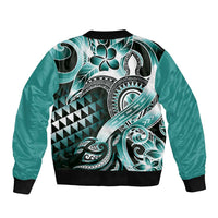 Aloha Turquoise Tribal Honu Tattoo Sleeve Zip Bomber Jacket LT9 - Polynesian Pride