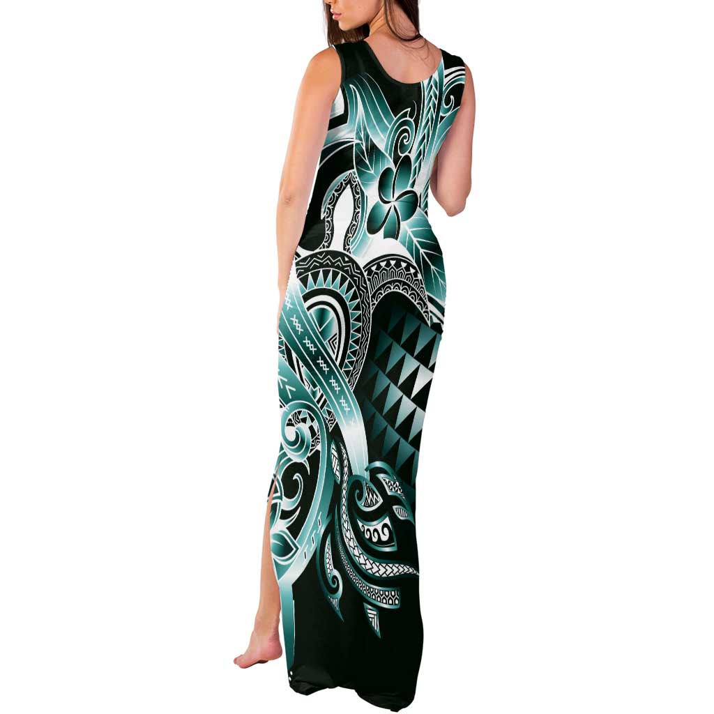 Aloha Turquoise Tribal Honu Tattoo Tank Maxi Dress LT9 - Polynesian Pride