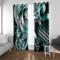 Aloha Turquoise Tribal Honu Tattoo Window Curtain LT9 With Grommets Turquoise - Polynesian Pride