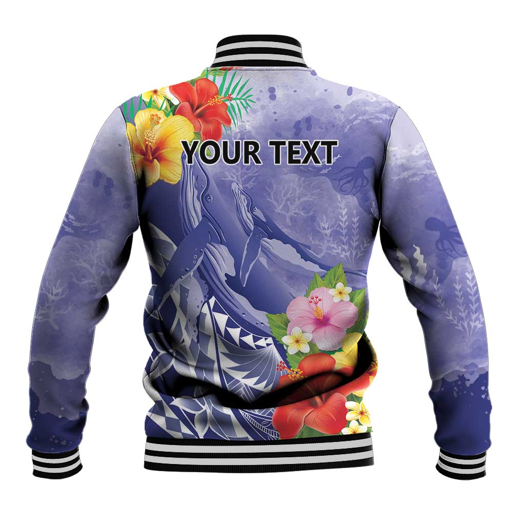 Personalised Chuuk States Humpback Whale Baseball Jacket Polynesian Tropical Flowers LT9 - Polynesian Pride