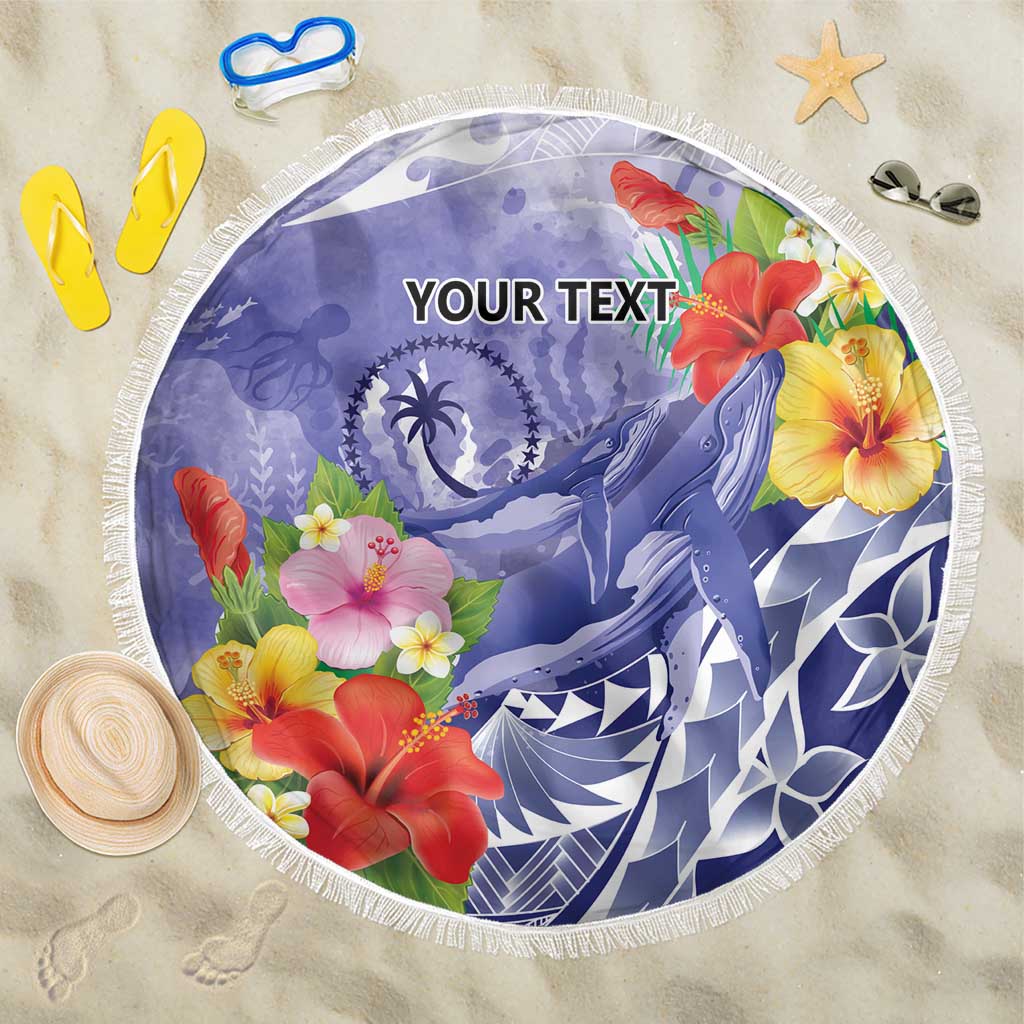 Personalised Chuuk States Humpback Whale Beach Blanket Polynesian Tropical Flowers LT9 One Size 150cm Blue - Polynesian Pride