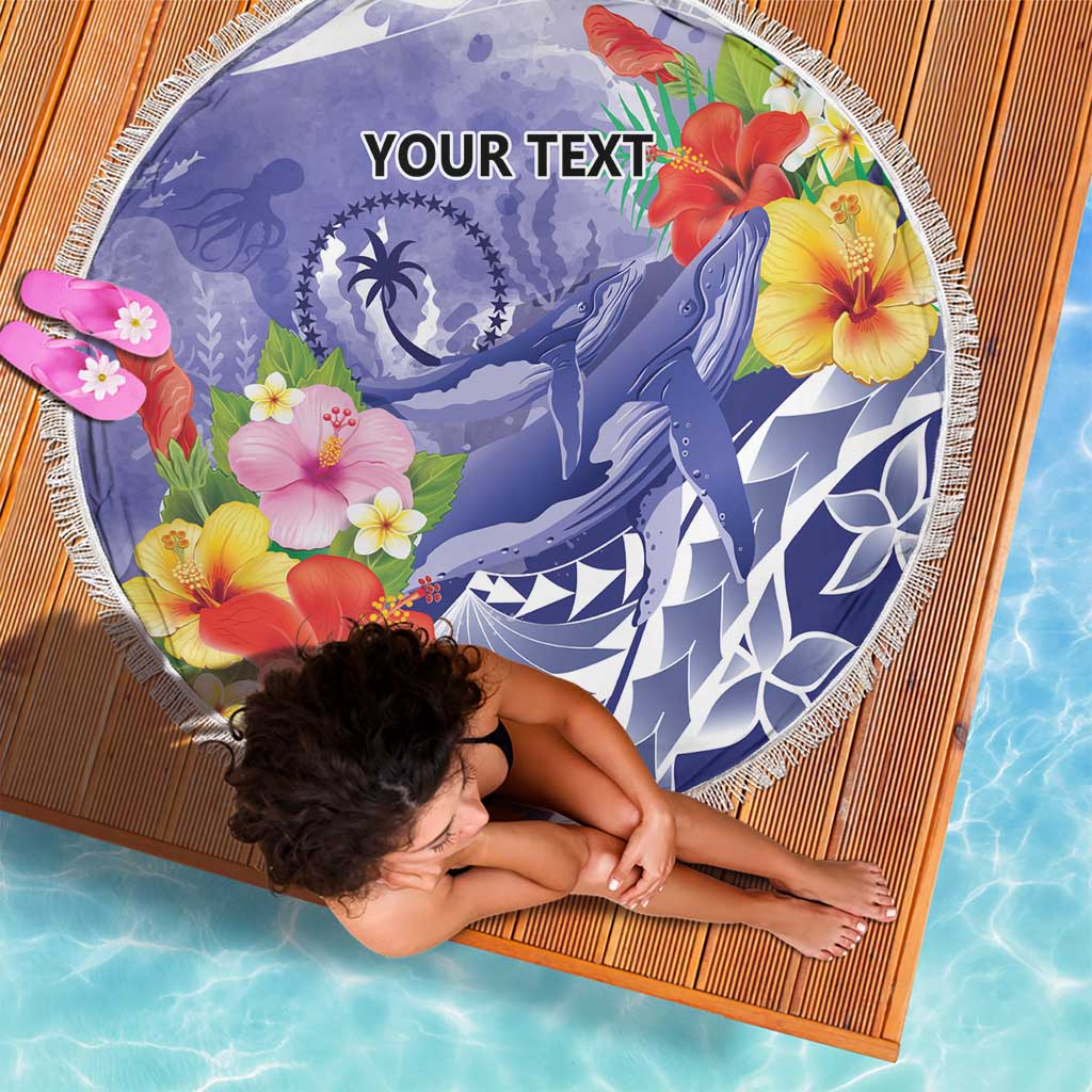 Personalised Chuuk States Humpback Whale Beach Blanket Polynesian Tropical Flowers LT9 - Polynesian Pride