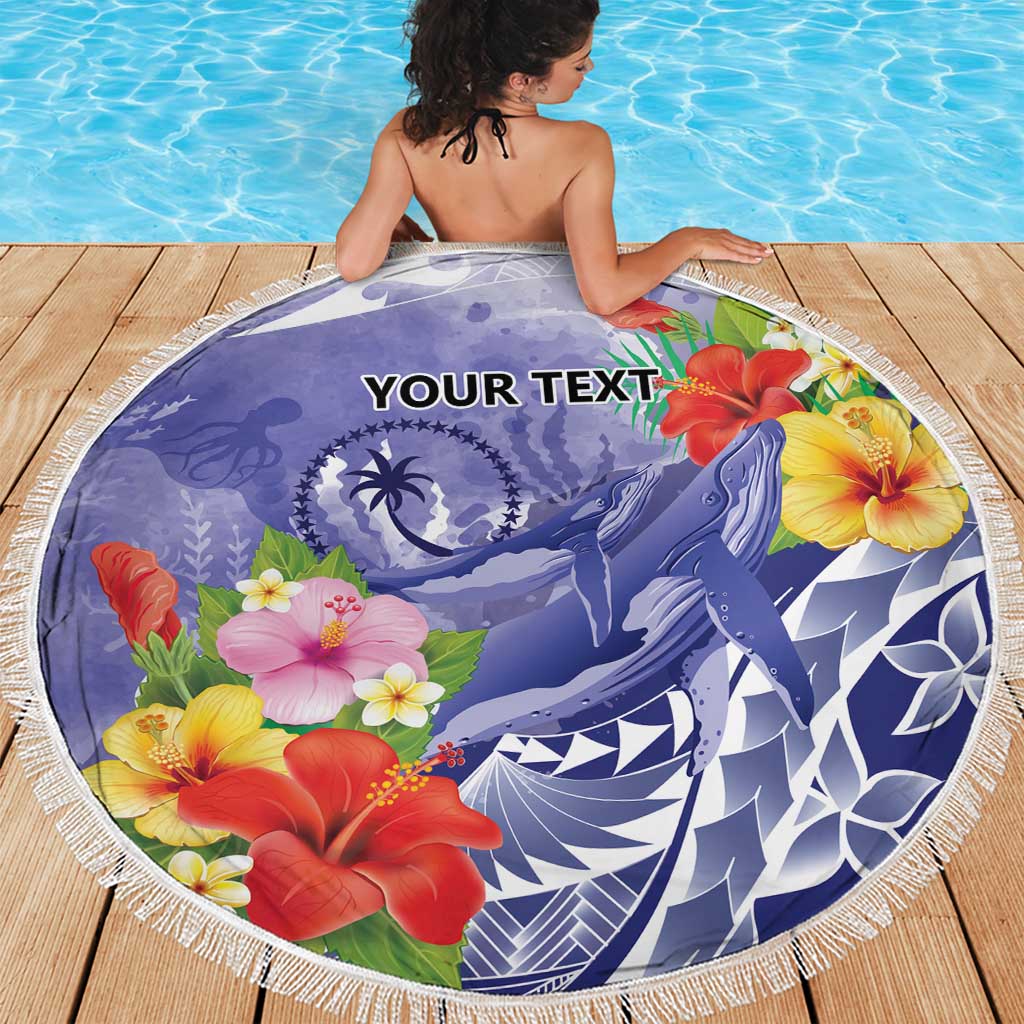 Personalised Chuuk States Humpback Whale Beach Blanket Polynesian Tropical Flowers LT9 - Polynesian Pride
