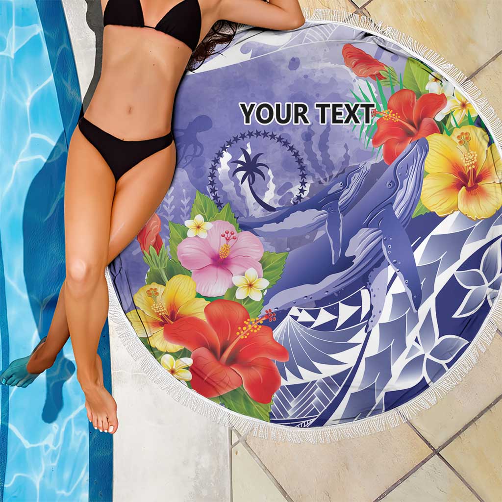 Personalised Chuuk States Humpback Whale Beach Blanket Polynesian Tropical Flowers LT9 - Polynesian Pride