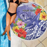 Personalised Chuuk States Humpback Whale Beach Blanket Polynesian Tropical Flowers LT9 - Polynesian Pride