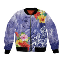 Personalised Chuuk States Humpback Whale Bomber Jacket Polynesian Tropical Flowers LT9 Unisex Blue - Polynesian Pride