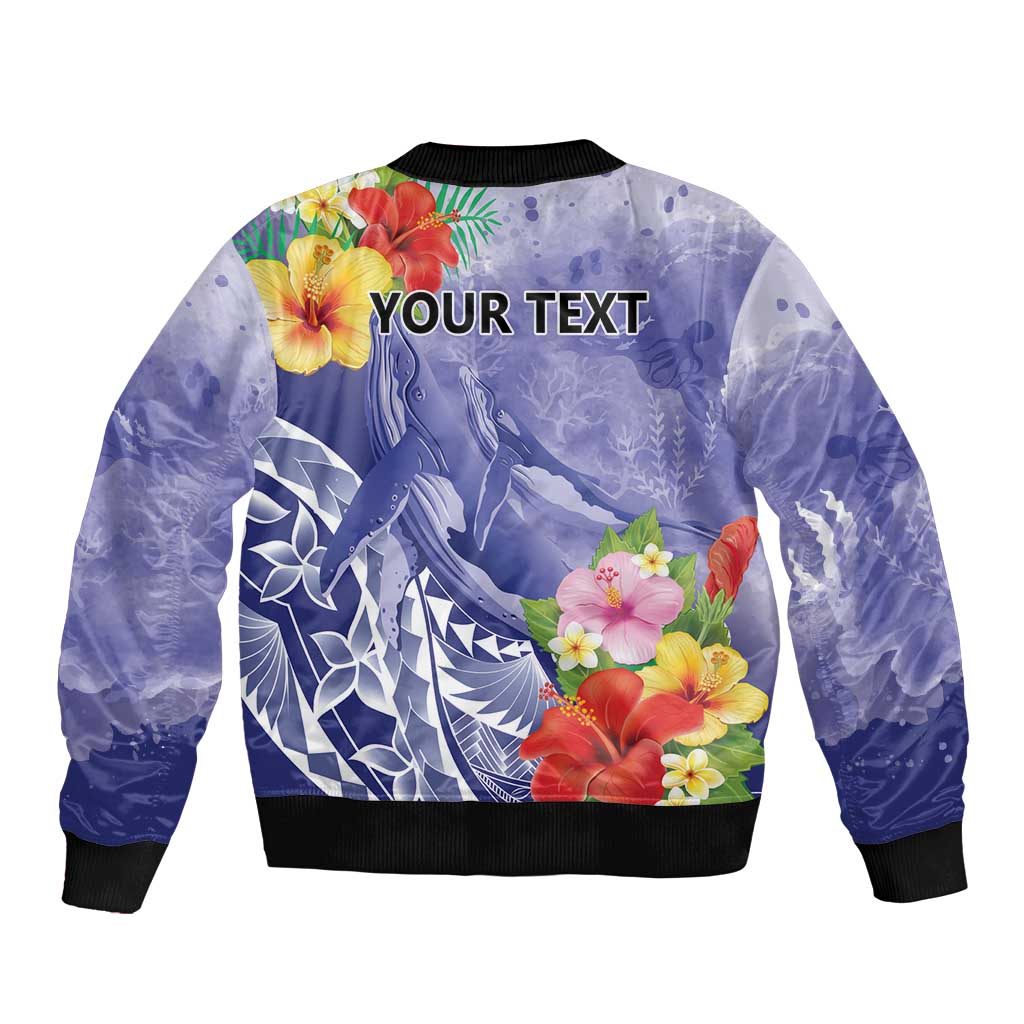 Personalised Chuuk States Humpback Whale Bomber Jacket Polynesian Tropical Flowers LT9 - Polynesian Pride