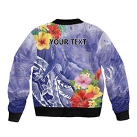 Personalised Chuuk States Humpback Whale Bomber Jacket Polynesian Tropical Flowers LT9 - Polynesian Pride
