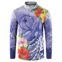 Personalised Chuuk States Humpback Whale Button Sweatshirt Polynesian Tropical Flowers LT9 Blue - Polynesian Pride