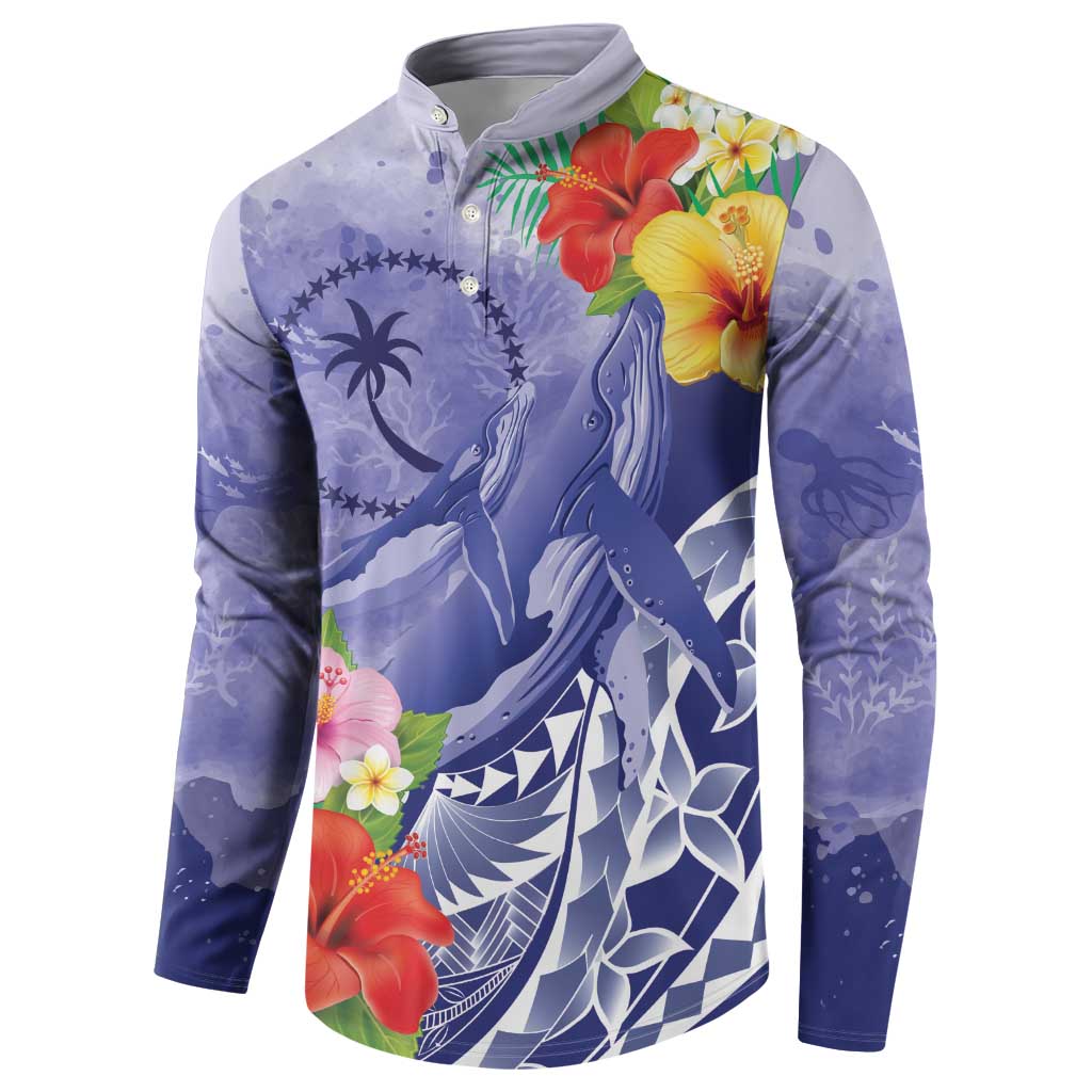 Personalised Chuuk States Humpback Whale Button Sweatshirt Polynesian Tropical Flowers LT9 - Polynesian Pride