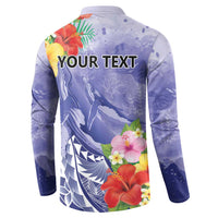 Personalised Chuuk States Humpback Whale Button Sweatshirt Polynesian Tropical Flowers LT9 - Polynesian Pride