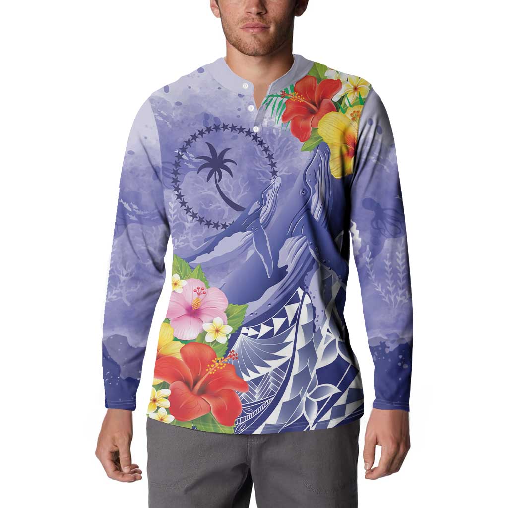 Personalised Chuuk States Humpback Whale Button Sweatshirt Polynesian Tropical Flowers LT9 - Polynesian Pride