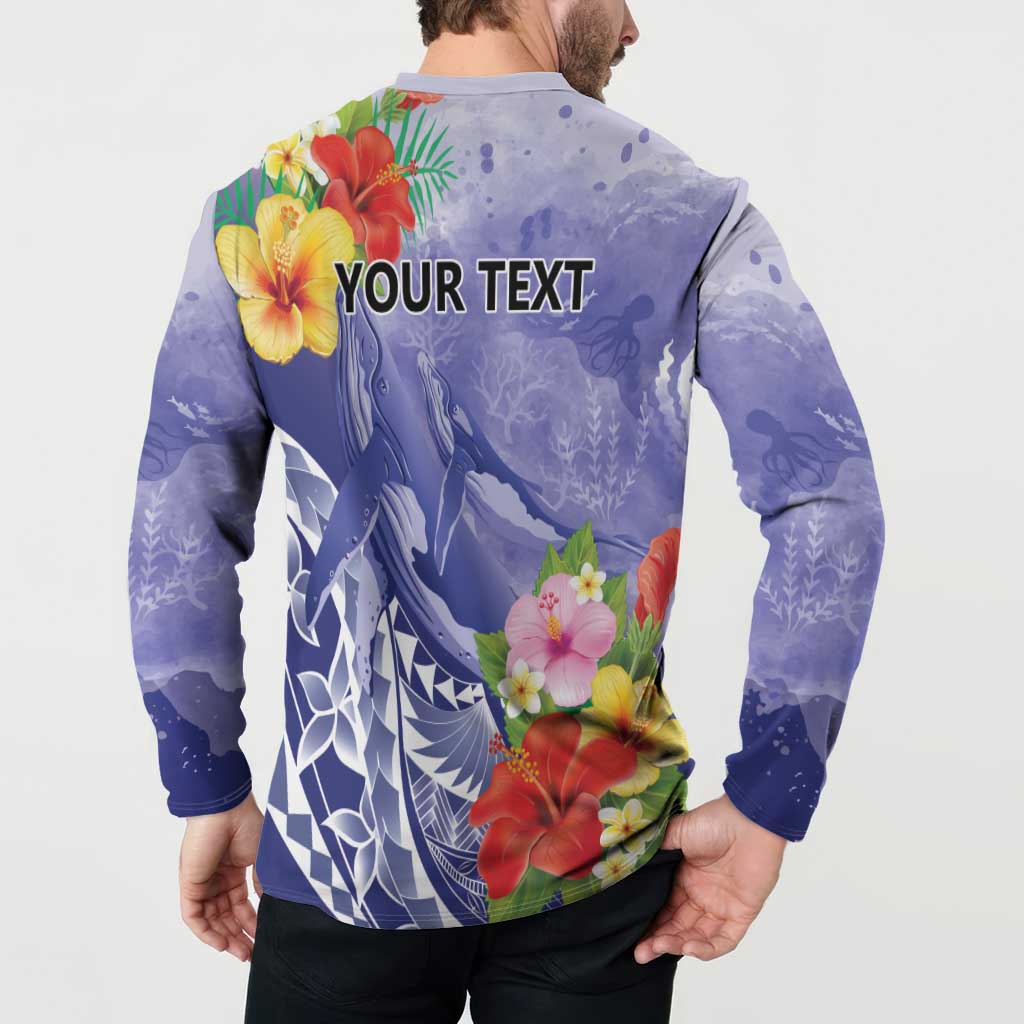 Personalised Chuuk States Humpback Whale Button Sweatshirt Polynesian Tropical Flowers LT9 - Polynesian Pride