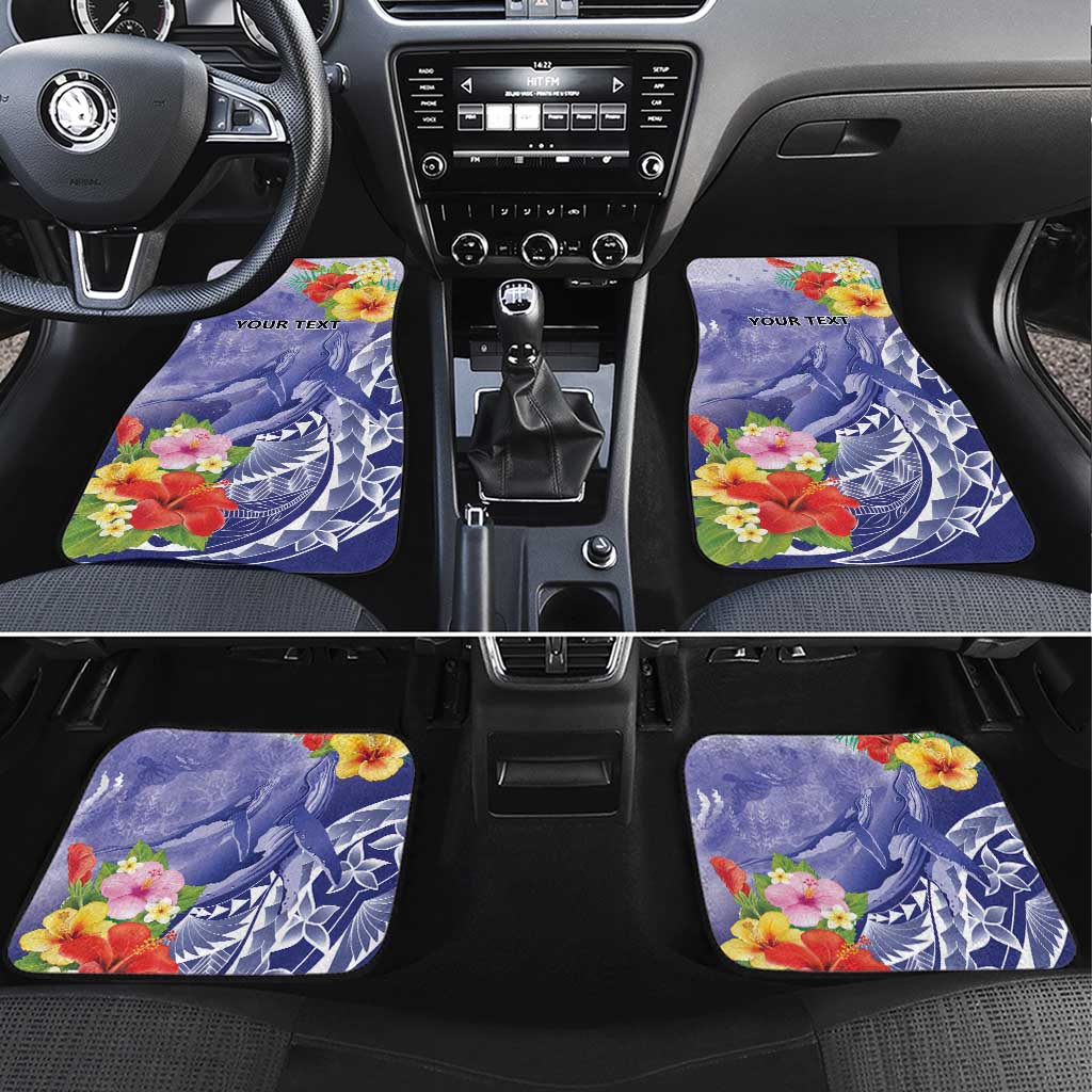 Personalised Chuuk States Humpback Whale Car Mats Polynesian Tropical Flowers LT9 Set 4pcs Blue - Polynesian Pride