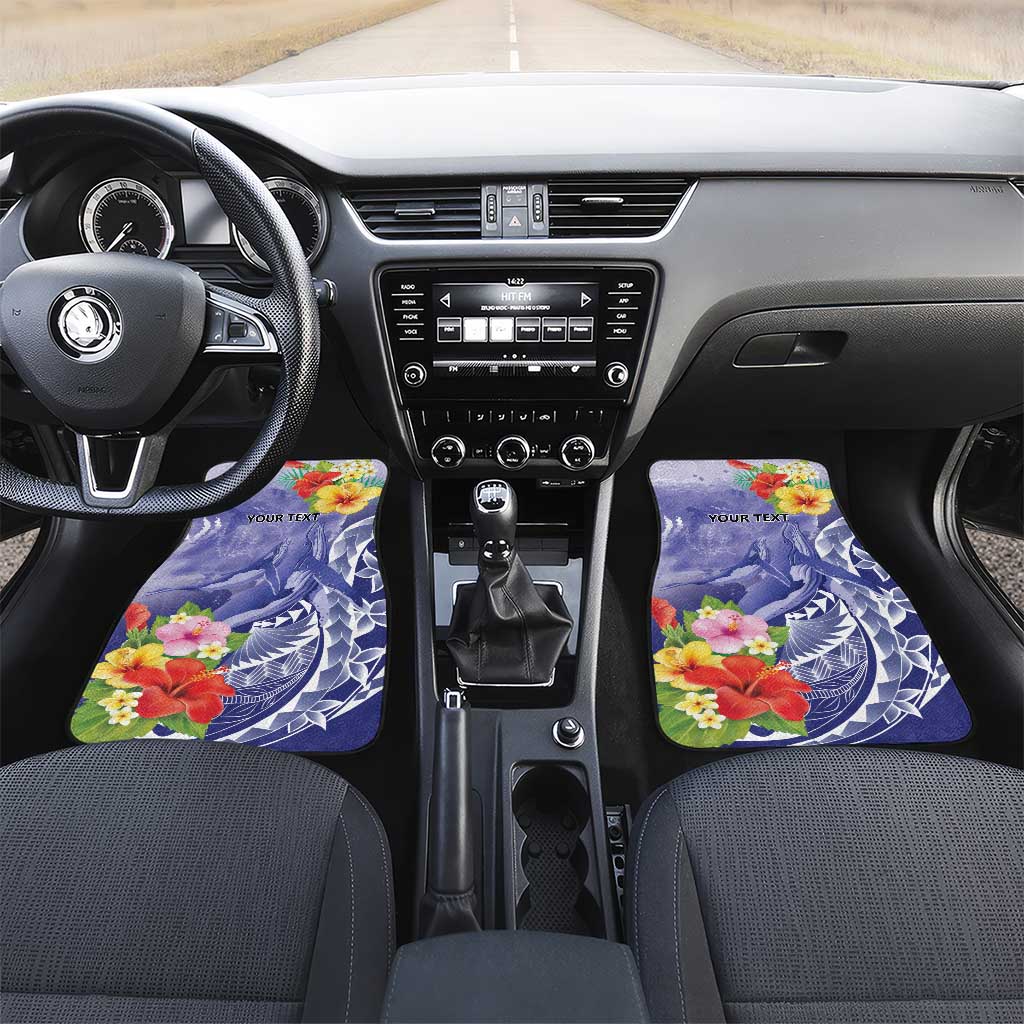 Personalised Chuuk States Humpback Whale Car Mats Polynesian Tropical Flowers LT9 Set 2pcs - Front Blue - Polynesian Pride