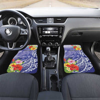 Personalised Chuuk States Humpback Whale Car Mats Polynesian Tropical Flowers LT9 Set 2pcs - Front Blue - Polynesian Pride