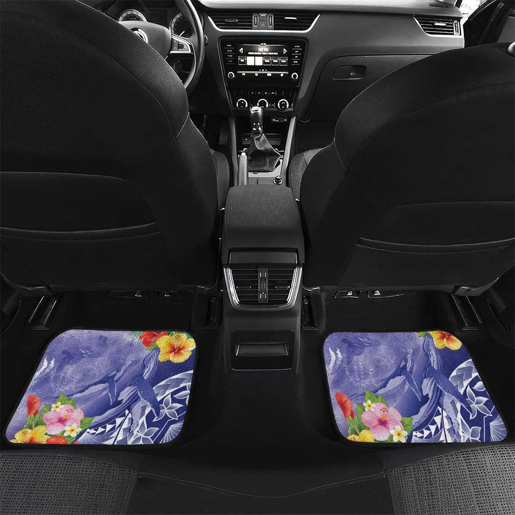 Personalised Chuuk States Humpback Whale Car Mats Polynesian Tropical Flowers LT9 Set 2pcs - Back Blue - Polynesian Pride