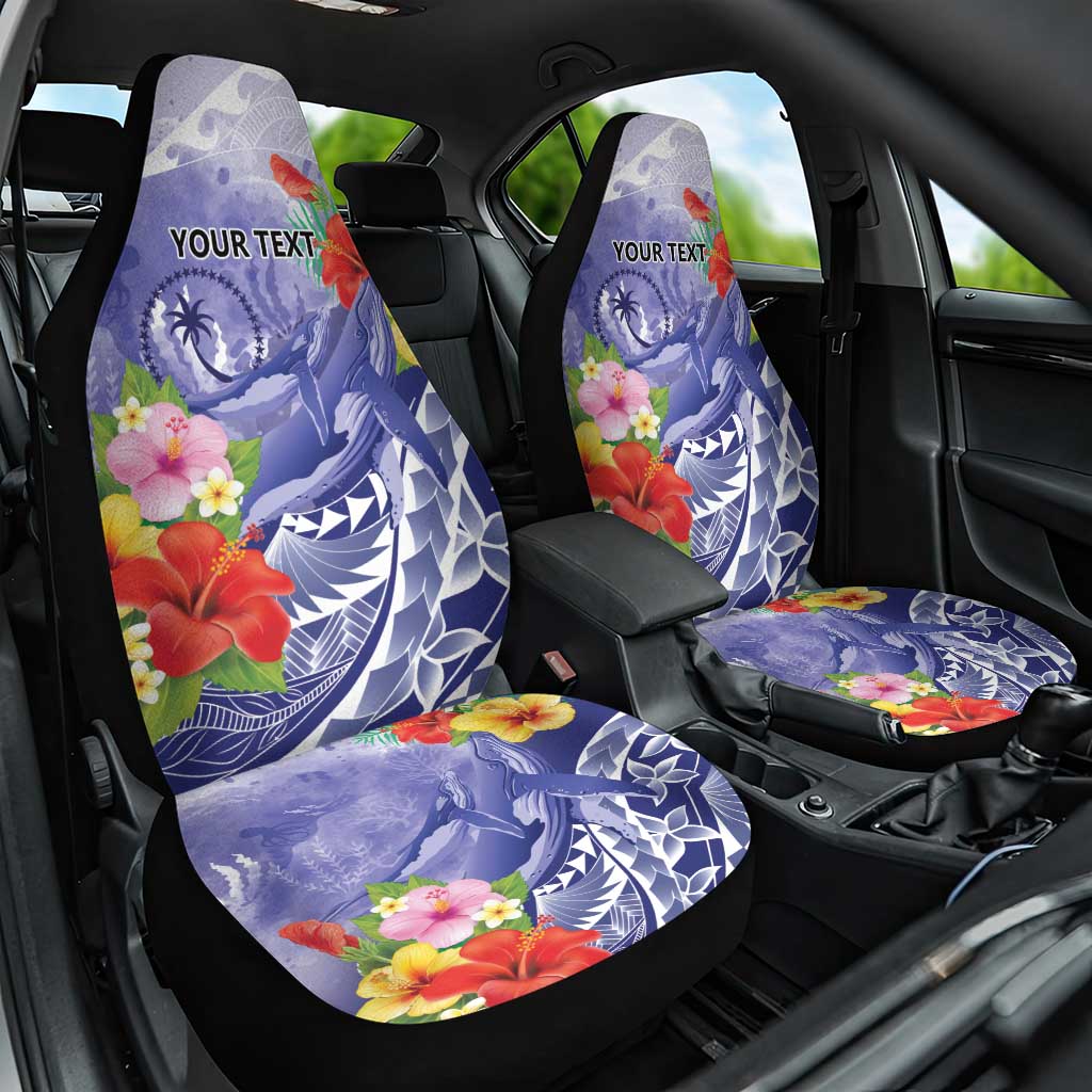 Personalised Chuuk States Humpback Whale Car Seat Cover Polynesian Tropical Flowers