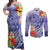 Personalised Chuuk States Humpback Whale Couples Matching Off Shoulder Maxi Dress and Long Sleeve Button Shirt Polynesian Tropical Flowers