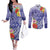 Personalised Chuuk States Humpback Whale Couples Matching Off The Shoulder Long Sleeve Dress and Long Sleeve Button Shirt Polynesian Tropical Flowers