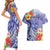 Personalised Chuuk States Humpback Whale Couples Matching Short Sleeve Bodycon Dress and Hawaiian Shirt Polynesian Tropical Flowers