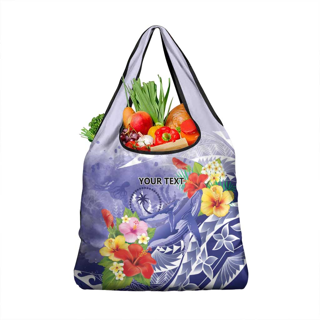 Personalised Chuuk States Humpback Whale Grocery Bag Polynesian Tropical Flowers LT9 1-pack One Size Blue - Polynesian Pride
