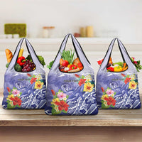 Personalised Chuuk States Humpback Whale Grocery Bag Polynesian Tropical Flowers LT9 3-pack One Size Blue - Polynesian Pride