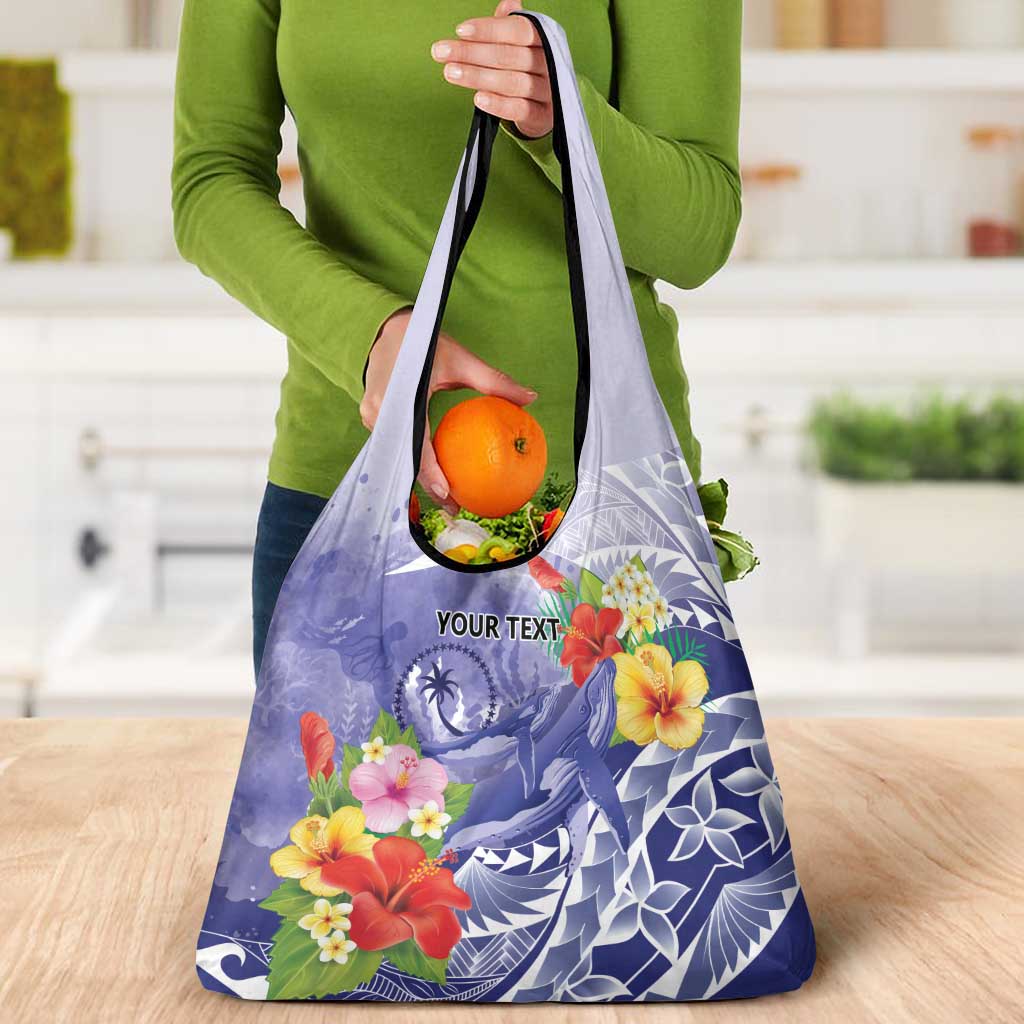 Personalised Chuuk States Humpback Whale Grocery Bag Polynesian Tropical Flowers LT9 - Polynesian Pride
