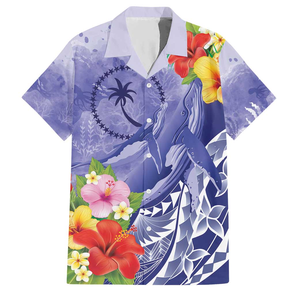 Personalised Chuuk States Humpback Whale Hawaiian Shirt Polynesian Tropical Flowers LT9 Blue - Polynesian Pride