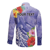 Personalised Chuuk States Humpback Whale Long Sleeve Button Shirt Polynesian Tropical Flowers LT9 - Polynesian Pride