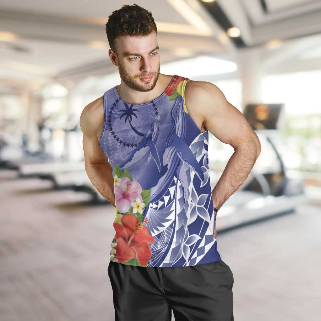 Personalised Chuuk States Humpback Whale Men Tank Top Polynesian Tropical Flowers LT9 Blue - Polynesian Pride