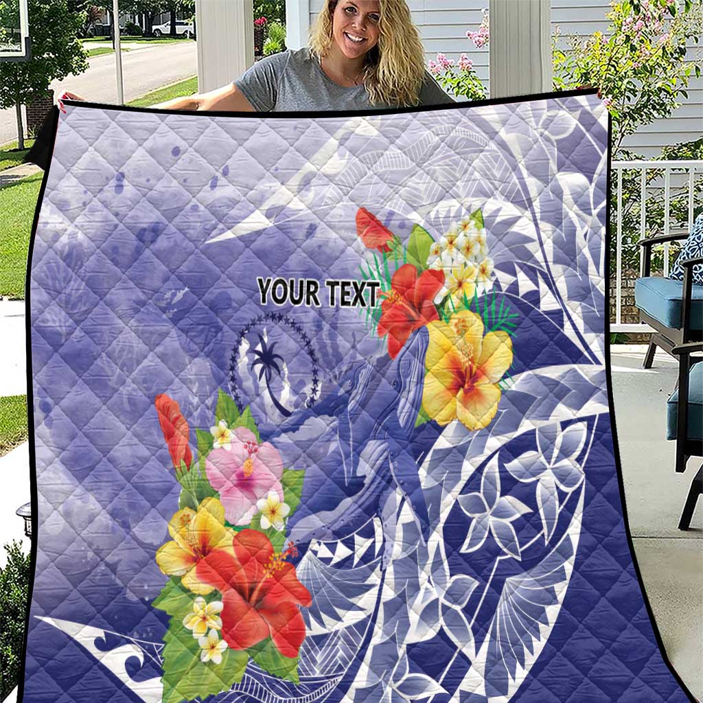 Personalised Chuuk States Humpback Whale Quilt Polynesian Tropical Flowers LT9 Blue - Polynesian Pride
