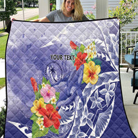 Personalised Chuuk States Humpback Whale Quilt Polynesian Tropical Flowers LT9 Blue - Polynesian Pride