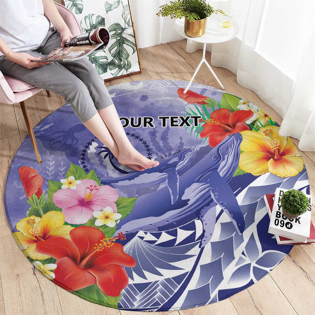 Personalised Chuuk States Humpback Whale Round Carpet Polynesian Tropical Flowers LT9 - Polynesian Pride