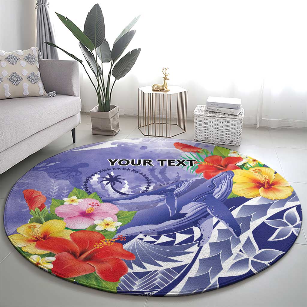 Personalised Chuuk States Humpback Whale Round Carpet Polynesian Tropical Flowers LT9 - Polynesian Pride