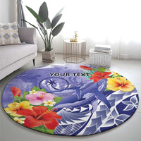 Personalised Chuuk States Humpback Whale Round Carpet Polynesian Tropical Flowers LT9 - Polynesian Pride