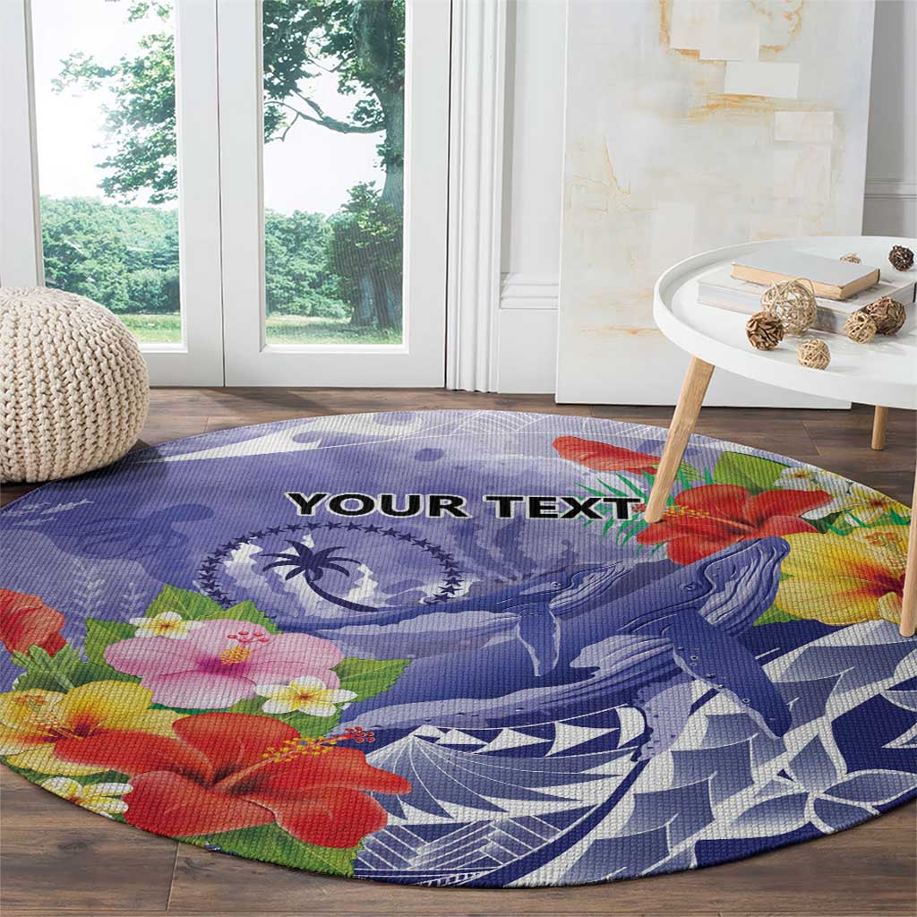 Personalised Chuuk States Humpback Whale Round Carpet Polynesian Tropical Flowers LT9 - Polynesian Pride